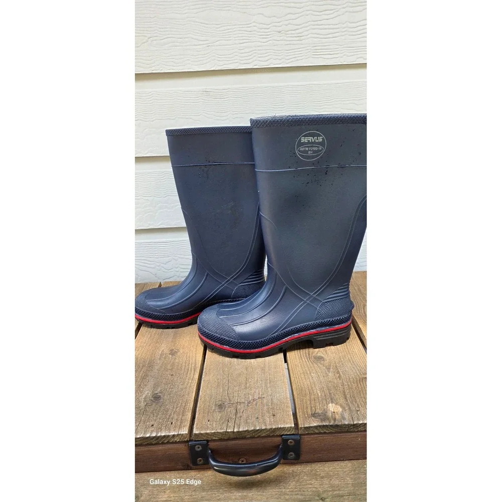 Servus Navy Blue Red Rubber Rain Boots Waterproof ASTM F2892-18 EH Womens 8